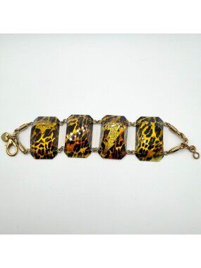 Betsey Johnson Leopard Print Gold Acrylic Statement Bracelet